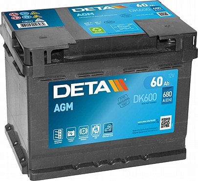 Μπαταρία AGM για αυτοκ. START-STOP 60Ah 
24,5*17,5*19 (cm) DETA